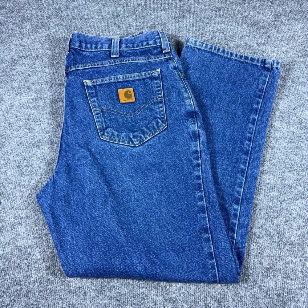 Carhartt Relaxed Fit Jeans Mens 34x30 Medium Wash Blue Denim Work Pants 381-83